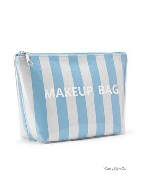 Waterproof Clear PVC Striped Makeup Bag Travel Cosmetic Pouch